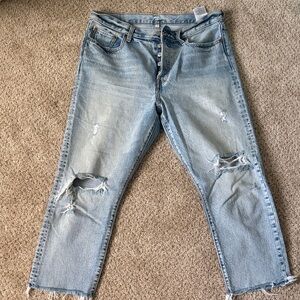 Levi’s Light Wash Distressed Button-Fly Jeans